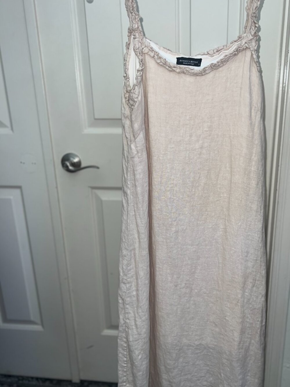 Francesca Bettini Italian Linen Ruffle Trim Maxi Dress Cream Small Made in Italy - Picture 9 of 10